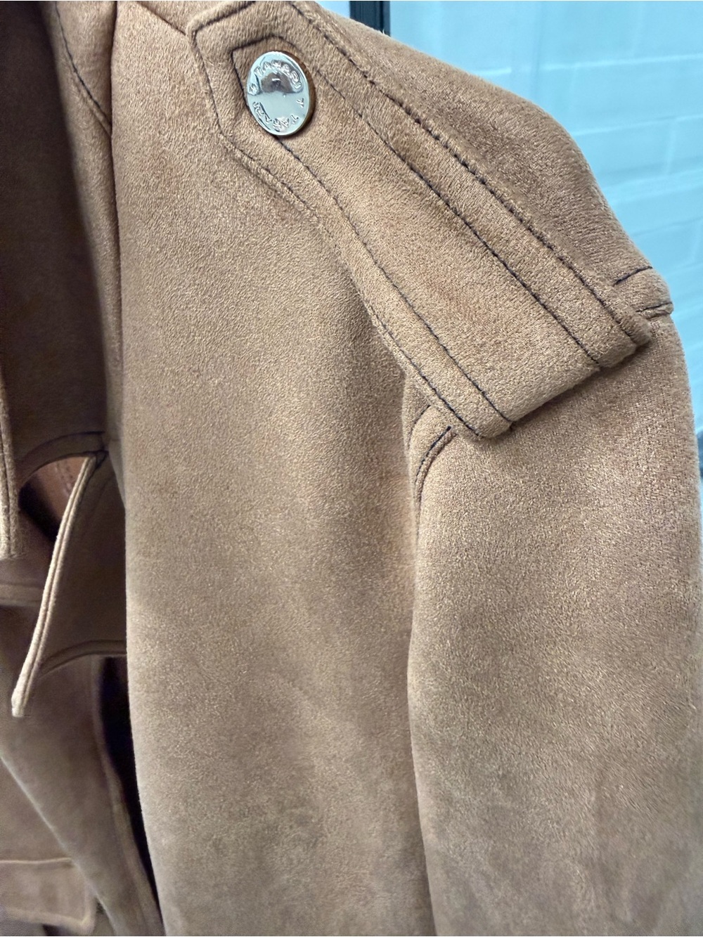 Tahari Camel Suede-Style Trench Coat - Picture 4 of 5